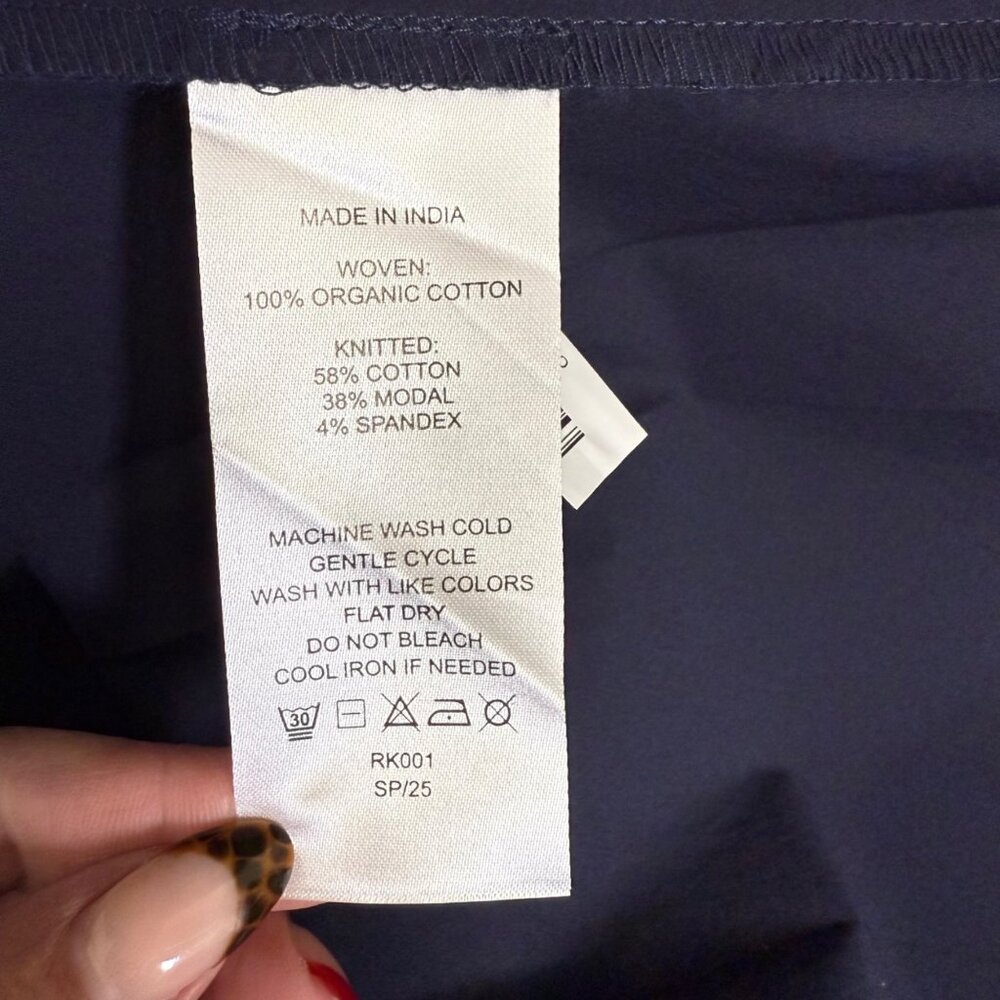 Quince Organic Cotton Mixed Media Tank Dress Navy Large Pockets NWT Casual - Picture 7 of 15